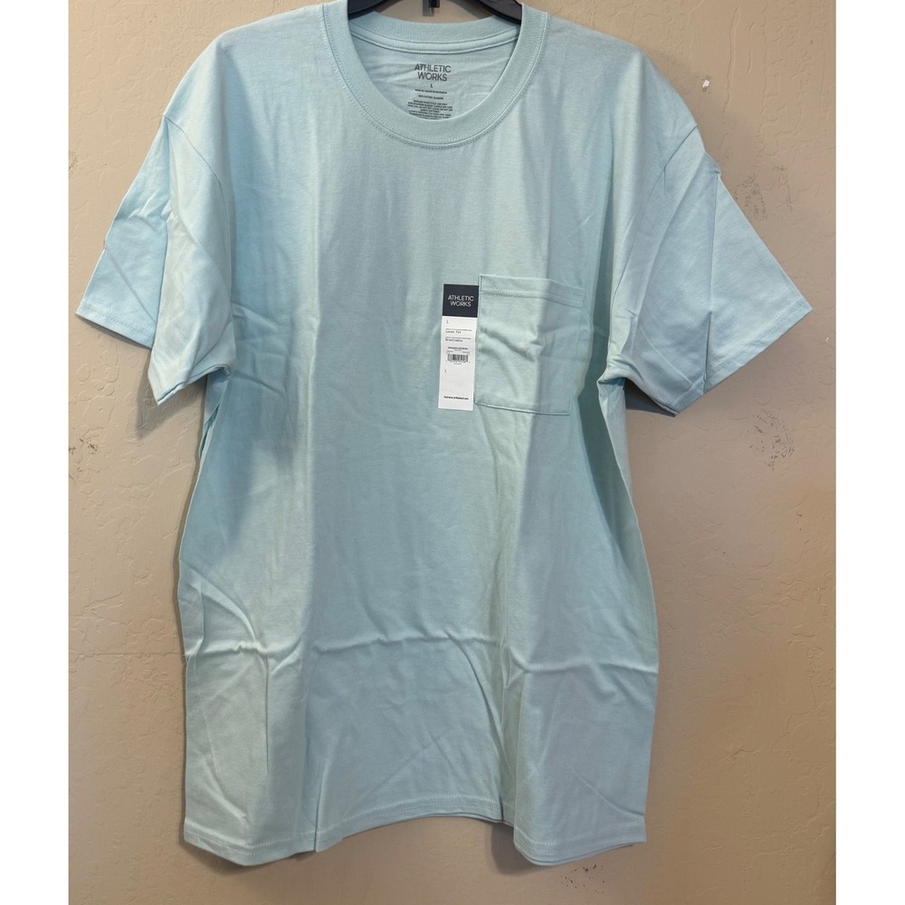 Athletic Works Pocket T-Shirt Men Large Mint Green Loose Fit Cotton NEW